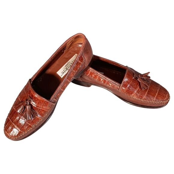 Belvedere Genuine Crocodile Loafers Shoes Mens 8 M Brown Tassel main image 9